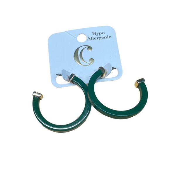 Charming Charlie Hypoallergenic Green Hoop Earrings With Gold Accents MSRP 18 - Picture 1 of 4